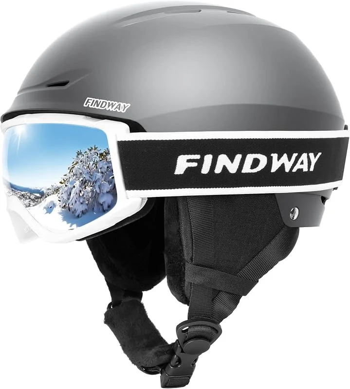 Findway Juego de casco de esquí con gafas, casco deportivo de invierno ajustable con gafas protectoras para adultos, equipo de nieve resistente al viento para hombres, mujeres y jóvenes — Equipo esqui