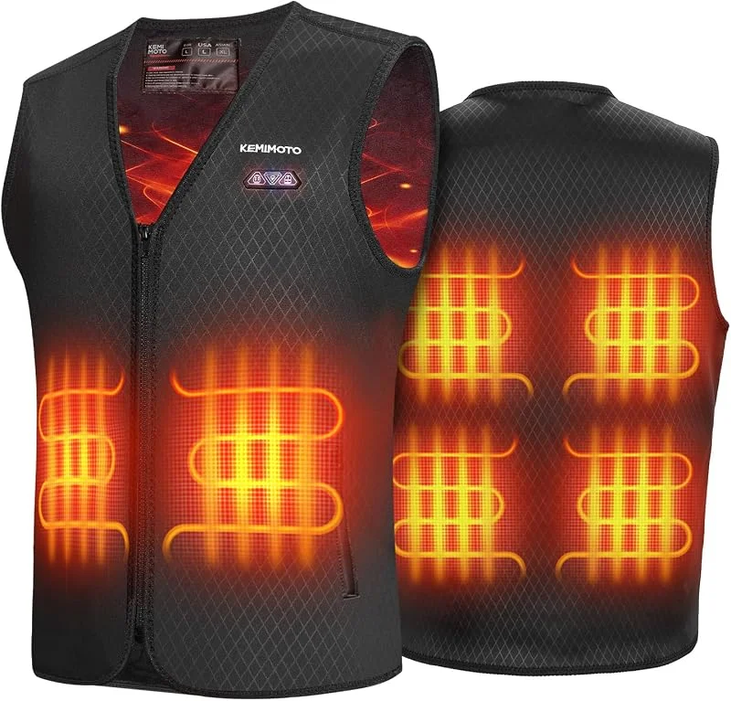 KEMIMOTO Chaleco Calefactable Hombres y Mujeres, Chaleco Térmico Lavable con 8 Lugares de Calentador, 2 Controladores, USB Recargable para Esquiar, Pescar, Caza, Moto, Cámping (S, rojo) — Ropa esqui