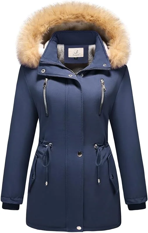 MODFUL Parka de forro polar para mujer, capucha desmontable, abrigo de invierno cálido de sherpa — Plumon fino