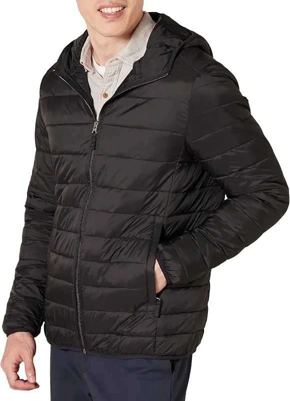 Amazon Essentials Hombre Chaqueta Acolchada con Capucha, Plegable, Ligera y Resistente a la Lluvia — Plumon fino