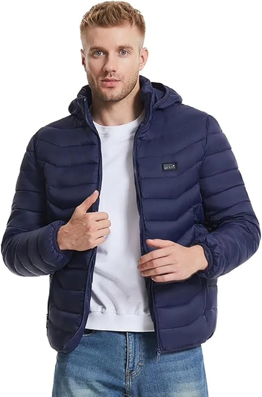 Abrigo calentado, chaqueta calentada, Abrigo térmico de invierno con carga USB calentador de cuerpo, Chaquetas de esquí para hombre de 3 velocidades de calentamiento rápido para senderismo de camping — Ropa esqui