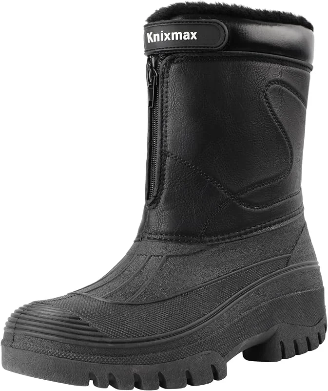 Knixmax Outdoor Botas Hombre Invierno Cálido Forro de Felpa Botas de Invierno con Parte Superior Impermeable y Suela Antideslizante Para Llevar Al Aire Libre — Equipo esqui