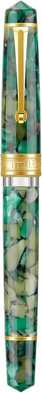 Asvine - Pluma estilográfica P20 de émbolo, verde (Green Marble), acrílico, plumín medio, iridio, detalles dorados, escritura suave, colección con estuche — Plumon fino