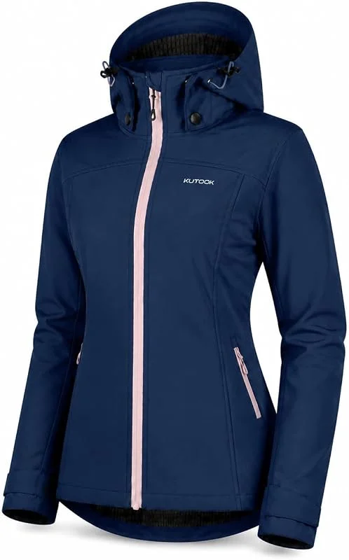 KUTOOK Chaqueta Softshell Impermeable para Mujer Invierno Transpirable ligera desmontable Running Senderismo Esquí Ciclismo HC402 — Ropa esqui