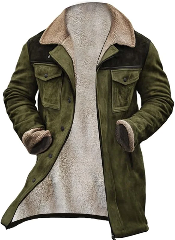 Chaqueta de invierno para hombre de piel sintética con cremallera forrada - Abrigo versátil estilo vaquero con prácticos bolsillos para los días fríos — Plumon fino
