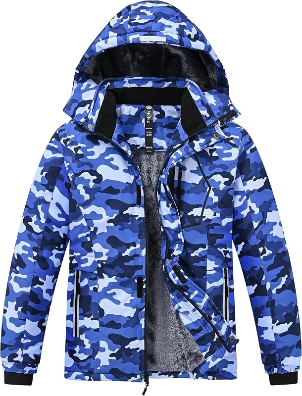 MoFiz Chaquetas de Esquí para Niño Invierno Forro Cálido Abrigo Impermeable de Nieve Montaña Antiviento con Capucha Desmontable 6-18 Años — Ropa esqui