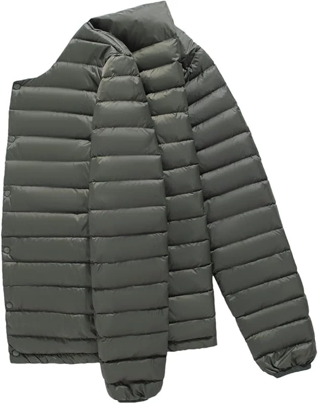 Chaqueta de plumón Ultraligera de Tela Mate para Hombre, Chaqueta de plumón con Cuello en V, Abrigo Ligero portátil Delgado a Prueba de Viento, Forro cálido — Plumon fino