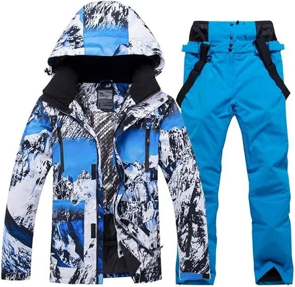 HOTIAN Chaqueta de esquí para hombre y pantalones conjunto, Impermeable de Montaña Chaqueta de Esquí, Cálida chaqueta de esquí y pantalones, para senderismo, caza, pesca, escalada, camping — Ropa esqui