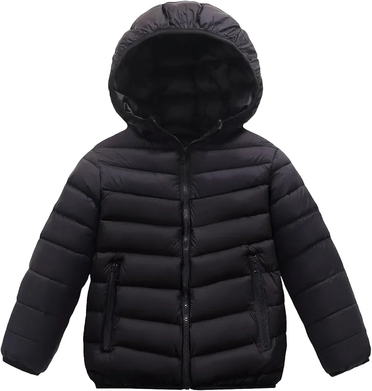 SEAUR Niño Chaqueta Ligera de Invierno Cómodo Chaqueta Acolchada con Capucha Niño Abrigo con Cremallera Cálido Negro 13-14 años — Plumon fino