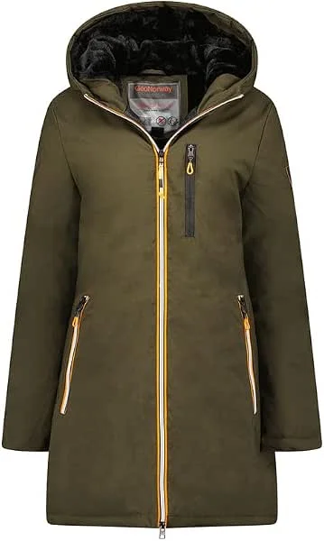 Geographical Norway Cassim Lady - Chaqueta Mujer Cálida Esqui - Abrigo Para Mujeres Con Capucha Sintética - Parka Elegante A Prueba De Viento - Otono Invierno Primavera — Ropa esqui