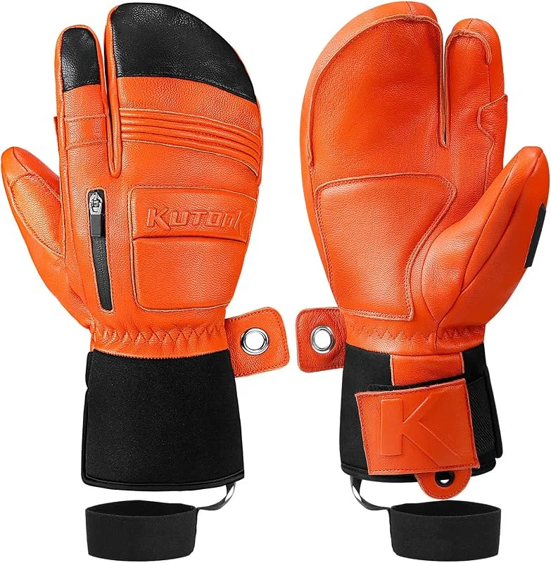 KUTOOK Guantes Esquí Impermeable Hombre Mujer Guantes Piel De Cabra Snowboard Invierno Nieve 3M Thinsulate y Acolchado De EVA(GS506) — Ropa esqui