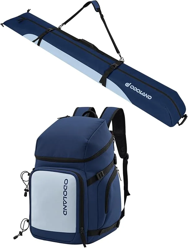 Odoland Bolsa de Esquí y Mochila para Botas 55 L Bolsas Acolchadas para Esquís y Botas de Esquí para Viajes en Avión, Bolsa Impermeable para Guardar y Transportar Equipo de Esquiar de 200 cm — Equipo esqui