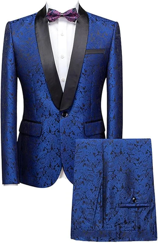 Hombre Traje de Jacquard 2-Piezas Un Botón Chaqueta Pantalones Formal Prom Cena Esmoquin — Ropa esqui