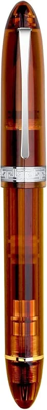 erofa Majohn V60 - Pluma estilográfica de piston triangular, plumín fino, resina transparente marrón, bolígrafo de escritura con caja de regalo — Plumon fino
