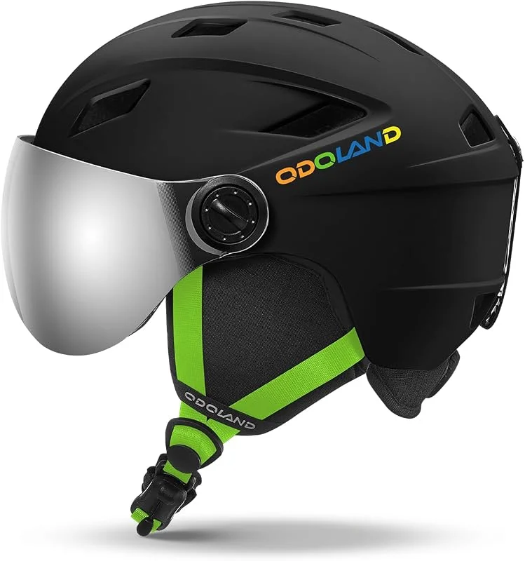 Odoland Casco de Esquí con Gafas de Visera para Niños y Niñas, Casco de Snowboard Ajustable con Correa Magnético para Infantiles de 3-12 Años — Equipo esqui