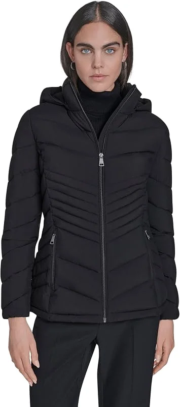 Calvin Klein Lightweight Quilted Hooded Puffer Coat – Stretch Winter Jacket With Pockets Parka Mujer (Pack de 1) — Plumon fino
