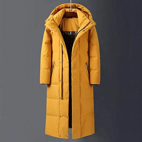 Chaqueta ultraligera cálida y resistente al viento para hombre y mujer, de plumón de pato blanco, para invierno sobre la rodilla, para hombre y mujer, abrigo de Canadá (color: amarillo, talla: 3) — Plumon fino