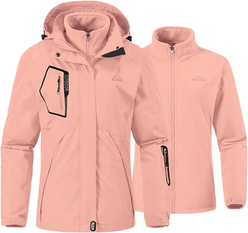 YSENTO Chaqueta de esquí 3 en 1 para mujer, chaqueta de forro polar, impermeable, resistente al viento, cálida y funcional, para exteriores, con capucha desmontable — Ropa esqui