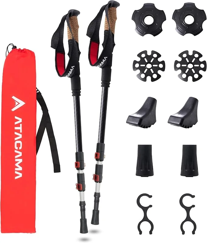 Atacama Bastones de Senderismo telescópicos, de Carbono 3K y Aluminio 7075, con Mango de Corcho, para Hombre y Mujer, Ajustables, fácilmente Extensibles — Equipo esqui