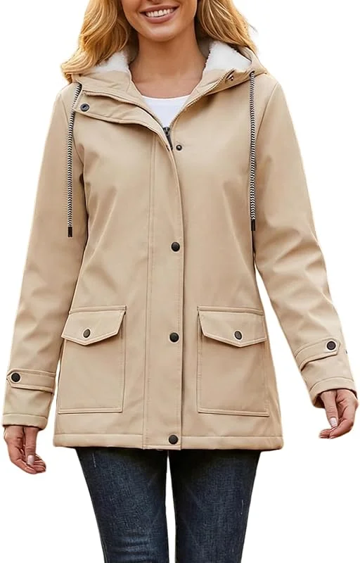 Mujeres Chaquetas impermeables al aire libre Softshell Chaqueta con capucha Windbreak Impermeable para el otoño invierno — Plumon fino