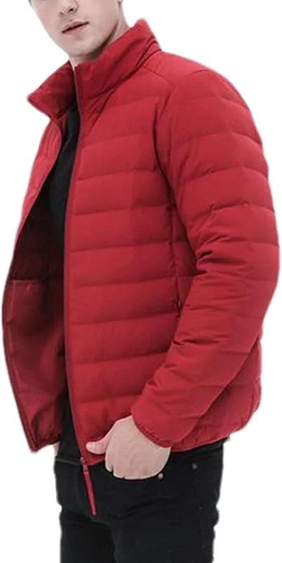 Chaqueta de plumón Ultraligera de Tela Mate para Hombre, Chaqueta de plumón de Invierno, Cortavientos, Chaqueta de Plumas, Abrigo Ligero y cálido — Plumon fino