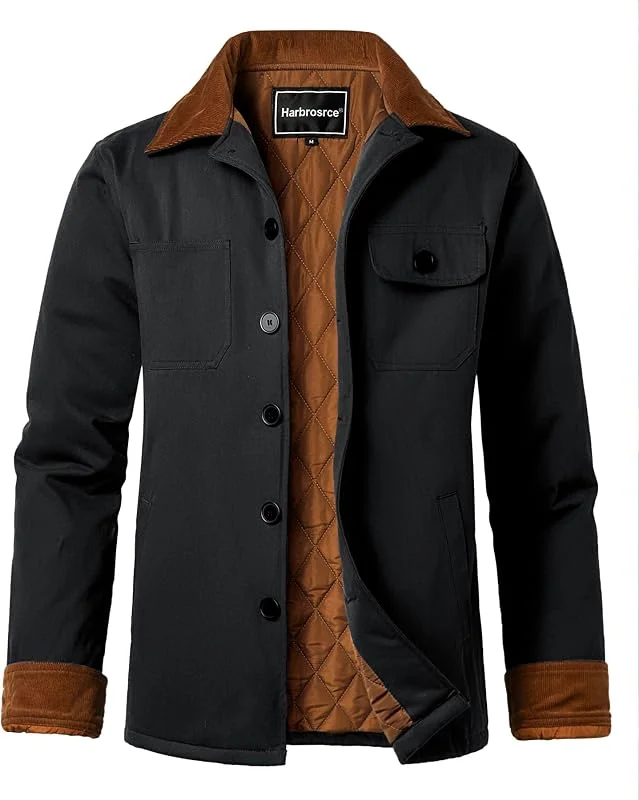 Chaqueta Acolchada de Invierno para Hombre con Cuello de Pana — Plumon fino