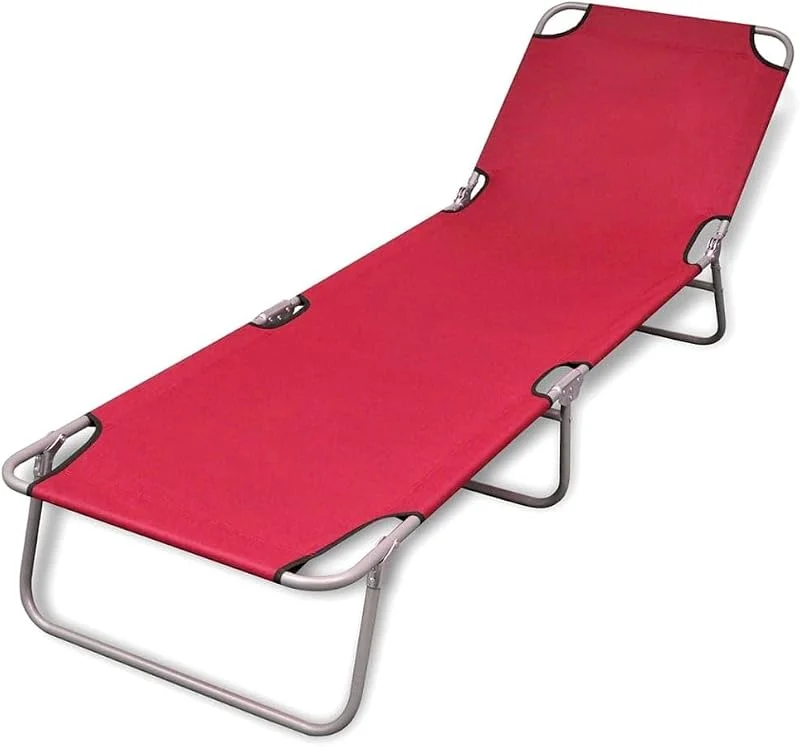 vidaXL Tumbona Plegable de Acero con Recubrimiento Polvo Rojo — Equipo esqui