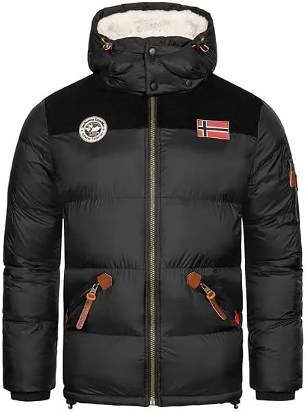 Geographical Norway Celian Men - Chaqueta Para Hombre Acolchada Otoño Invierno con Capucha - Abrigo largo Cortavientos De Manga Larga - Casaco Elegante Hombres Ski — Ropa esqui