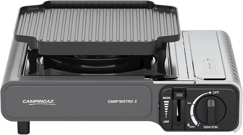 Campingaz Camp Bistro 3 Grill Combo, Hornillo de camping de 1 quemador con plancha, Potencia 2.200 W, Hornillo portátil compacto para exterior, Incluye bolsa de transporte — Hogar y cocina