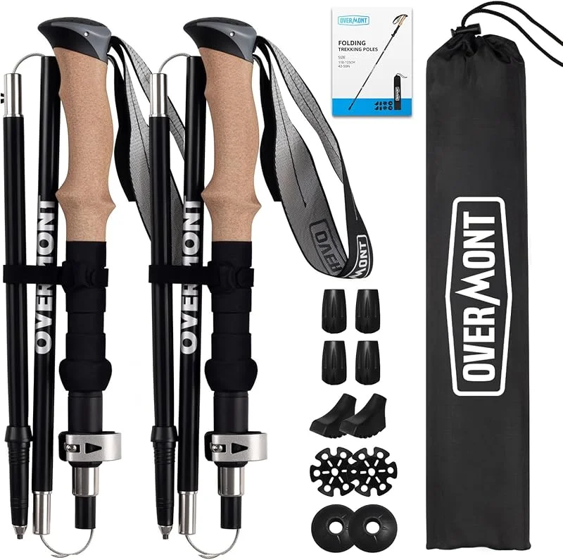 OVERMONT 2 Bastones de Senderismo Plegables de Carbono, 105–125 cm, Negros — Equipo esqui