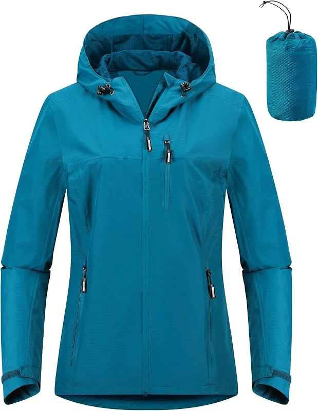 Outdoor Ventures Chubasquero para mujer, 10.000 mm, impermeable, ligero, forrada y plegable, chaqueta de deporte, transpirable, chaqueta con capucha — Plumon fino