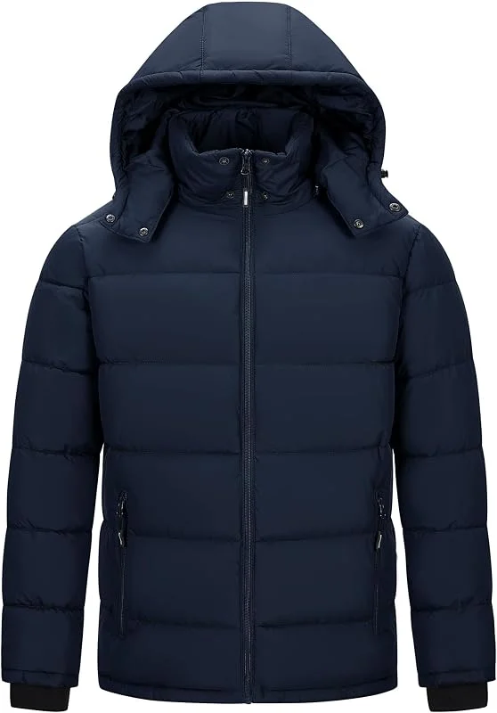 Outdoor Ventures Chaqueta acolchada ligera para hombre, chaqueta de entretiempo, chaqueta de invierno cálida a prueba de viento, chaqueta de invierno para hombre, parka de invierno con forro, capucha — Plumon fino