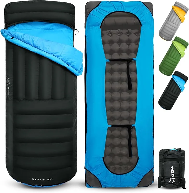 ATEPA Saco de dormir de plumón para mochilero, ultraligero, 650 FP, -6.7 °C, -1.1 °C 4 estaciones, saco de dormir de 2 piezas, material reciclable con saco de compresión, como manta — Plumon fino