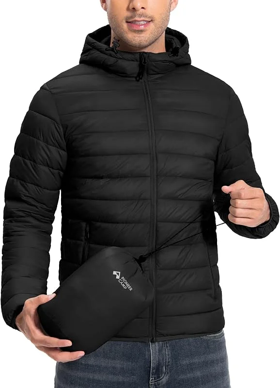 Pioneer Camp Chaqueta acolchada ligera para hombre, con capucha, aislante, térmica, para invierno, para correr, viajar — Plumon fino