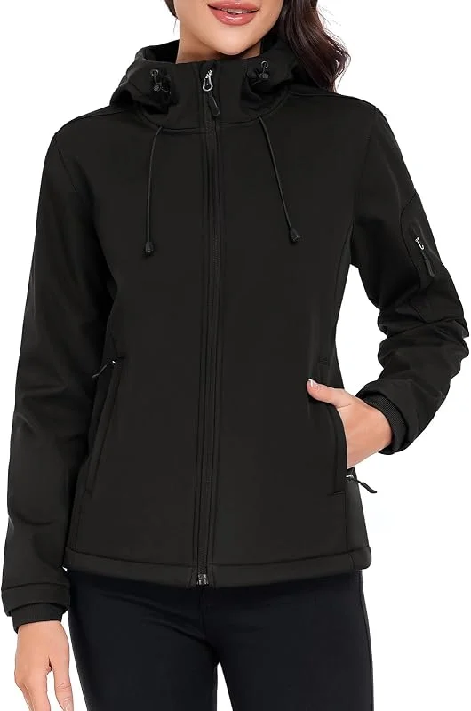 Vancavoo Chaqueta Softshell Mujer Corta Repelente al Agua con Forro Polar — Ropa esqui
