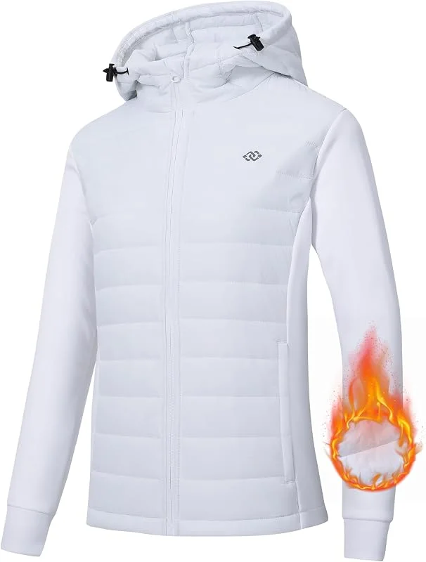 MoFiz Chaqueta Senderismo Aislante Mujer Chaqueta Híbrida Cálida para Correr Chaqueta Deportiva para Exteriores White EU S — Plumon fino