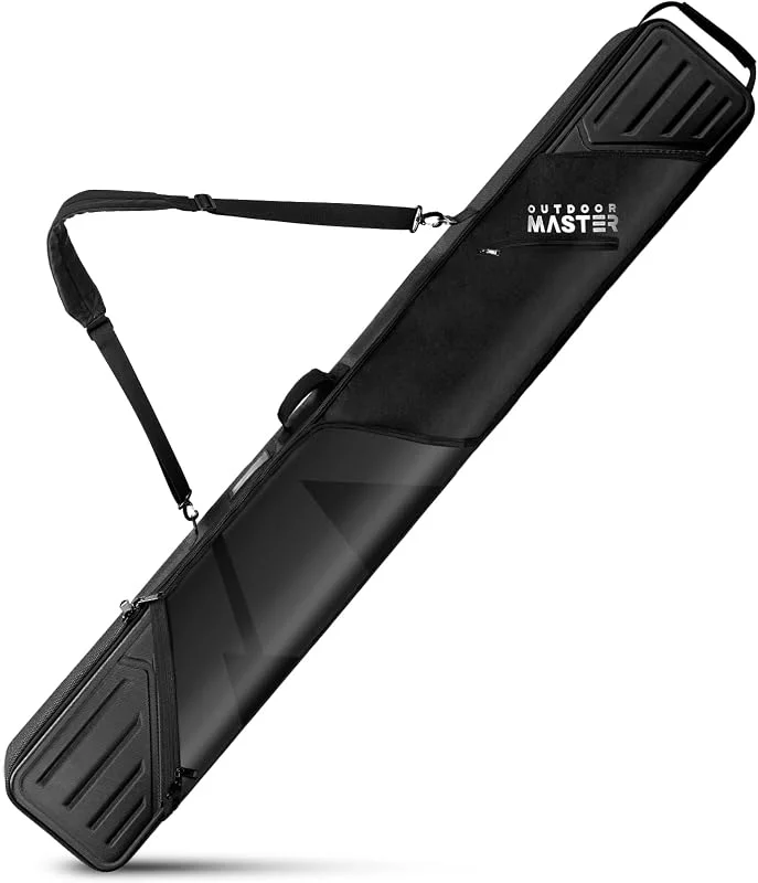 OutdoorMaster Bolsa de esquí acolchada, extremos rígidos de ABS, bolsas de viaje de esquí, funda de esquí con bolsillos y correas de hombro extraíbles, tablas de esquí de hasta 185 cm, Black, Bolsa de — Equipo esqui