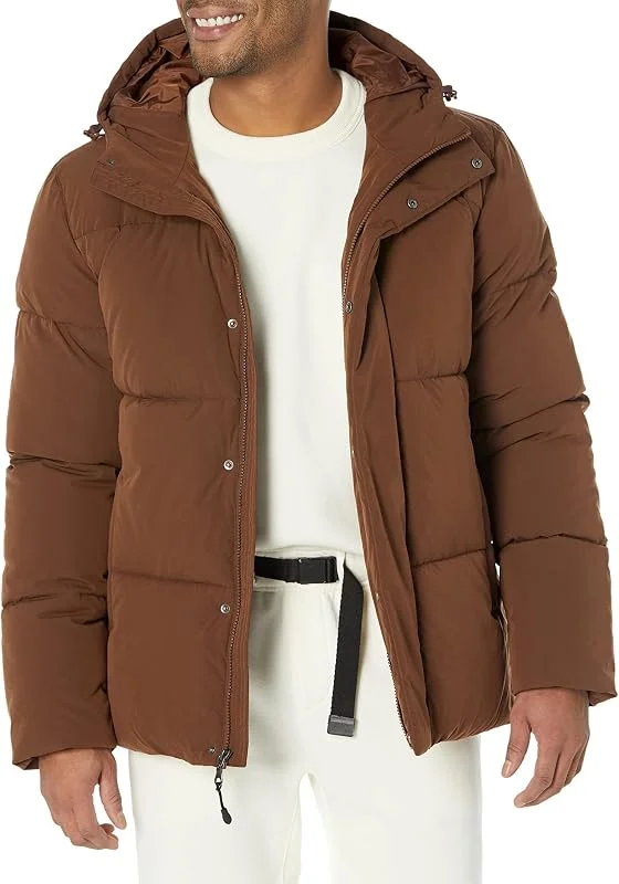 Amazon Essentials Hombre Abrigo Acolchado con Capucha de Longitud Media (Disponible en Tallas Grandes y Largos Especiales) — Plumon fino