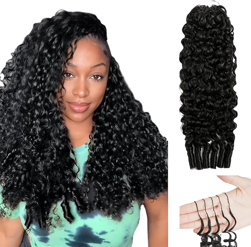 Extensiones de cabello humano rizado de Burmese de pelo humano, preseparado, plumas, crochet humano, ligero, reversible, 50 g, color negro natural para mujer, 16 pulgadas