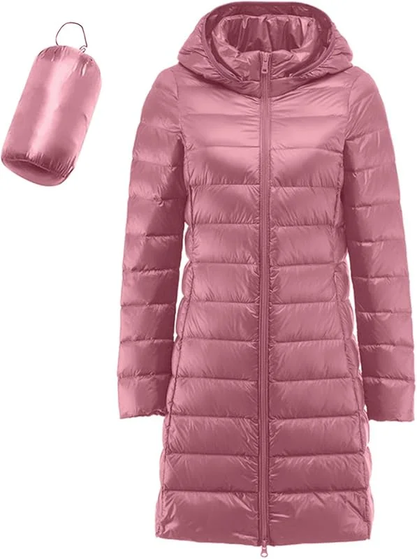 Chaqueta de mujer cálida y ligera sin abrigo de invierno a prueba de viento con aislamiento reciclado delgado ajuste largo plumón de pato blanco ropa exterior versátil para actividades — Plumon fino