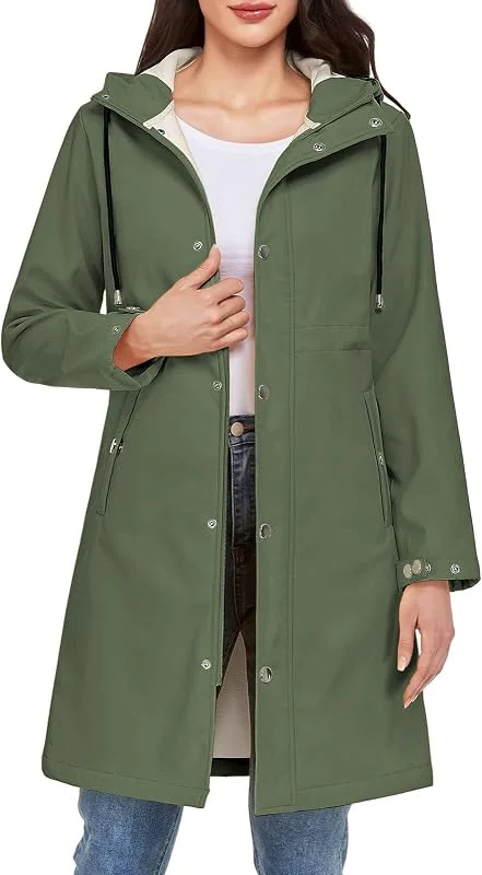 Tuopuda Chaquetas Larga Mujer con Capucha Abrigo Polar Ligero Primavera Otoño Parka Repelente al agua con Cremallera y Bolsillos — Plumon fino