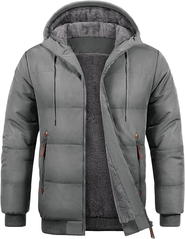 TOMEEK Chaqueta Hombre Invierno con Capucha Cálido Abrigo Hombres Cazadora Acolchada Forro Polar Casual Chaquetas con cremallera y Bolsillos Cómoda Cortavientos — Ropa esqui