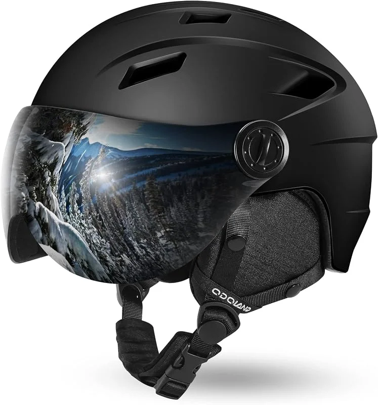 Odoland Casco de Esquí Integral con Gafas de Esquí, Casco Deportivo Unisex para Adultos y Jóvenes, Casco de Esquí con Visera Protección UV 400 y a Prueba de Viento, Casco Integral para Esquí — Equipo esqui
