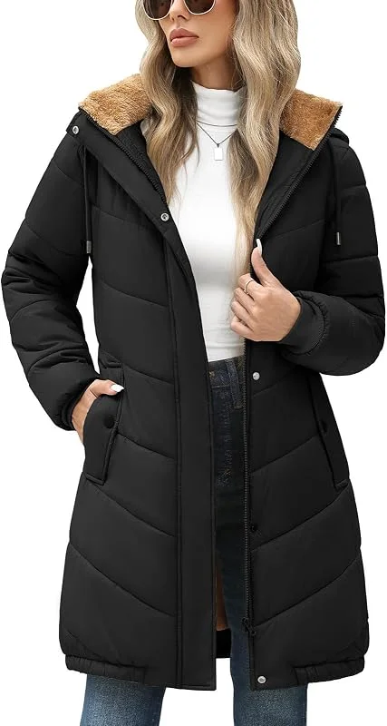 Yuson Girl Chaqueta Mujer Invierno Chaquetas Acolchado Forro Polar Cálido Abrigo Parka con Capucha Viento Cremallera Cazadora Otoño Invierno Ligero Outwear con Bolsillos — Plumon fino