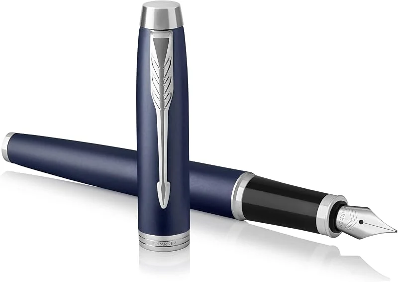 Parker IM Pluma estilográfica, Azul mate, Plumín fino con recambio de tinta azul, Caja de regalo — Plumon fino