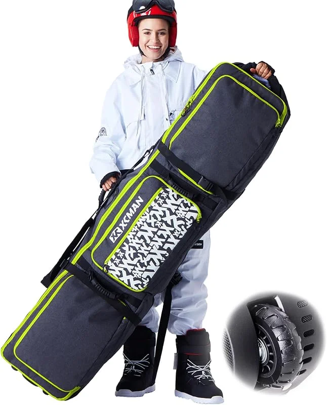 XCMAN Bolsa de snowboard con ruedas, longitud ajustable, extralarga, ancha, profunda, impermeable, con varillas de protección, 140 L — Equipo esqui