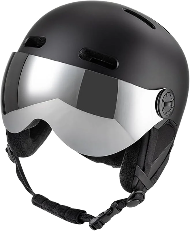 Jectse Casco de Nieve con Gafas, Almohadillas para los Oídos, Casco para Deportes de Invierno, Visera Desmontable para esquí y Snowboard, Ventilación óptima y Protección contra Impactos, Material — Equipo esqui