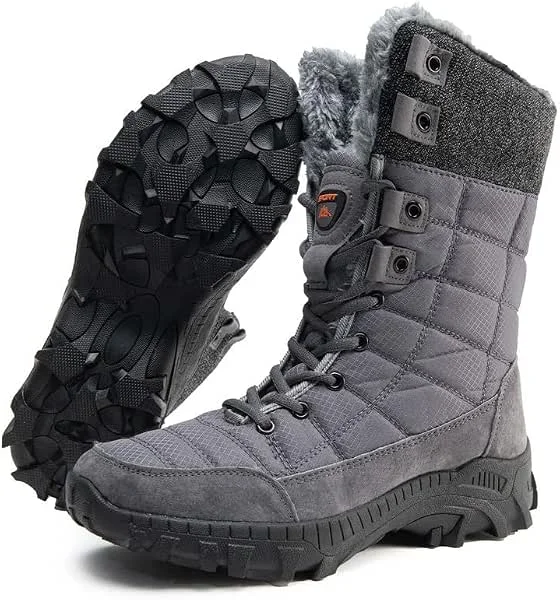 Maxome Botas de nieve para hombre, botas de invierno impermeables con forro de piel cálida, botas de senderismo antideslizantes a media pantorrilla, botas de senderismo para hombre, zapatos de nieve — Equipo esqui