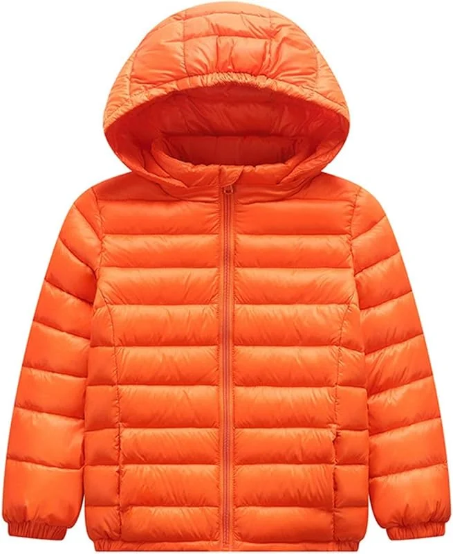 Chaqueta ultraligera, cálida y resistente al viento, 90% de plumón de pato, para bebés, niñas, niños, parka, chaqueta para invierno, chaqueta para niños de 1 a 12 años (color: naranja, talla para — Plumon fino