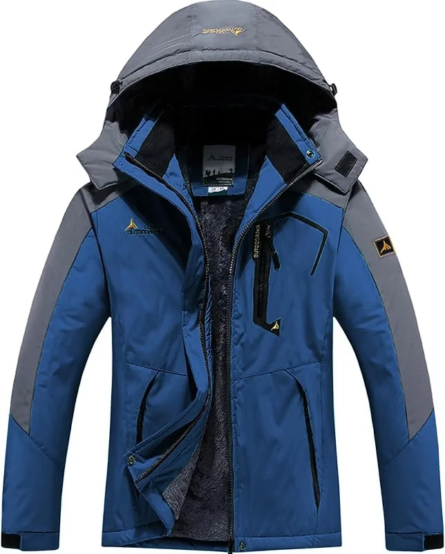 Chaqueta de Esquí Impermeable Hombre Lana Cazadora Montaña Snowboard Invierno Cálida Antiviento Abrigos con Capucha Desmontable Exterior — Ropa esqui